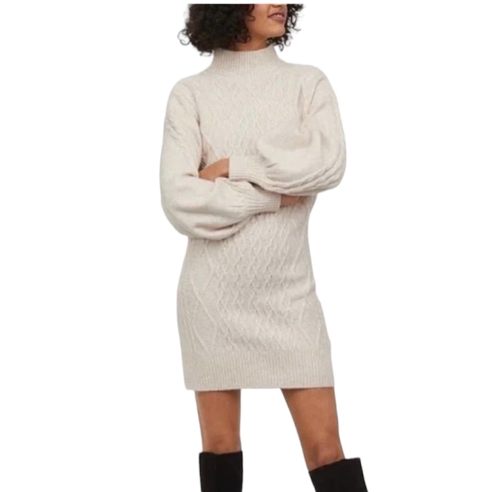 NWT H & M cozy cream mock cable knit mini sweater dress Gilmore Girls Size XS